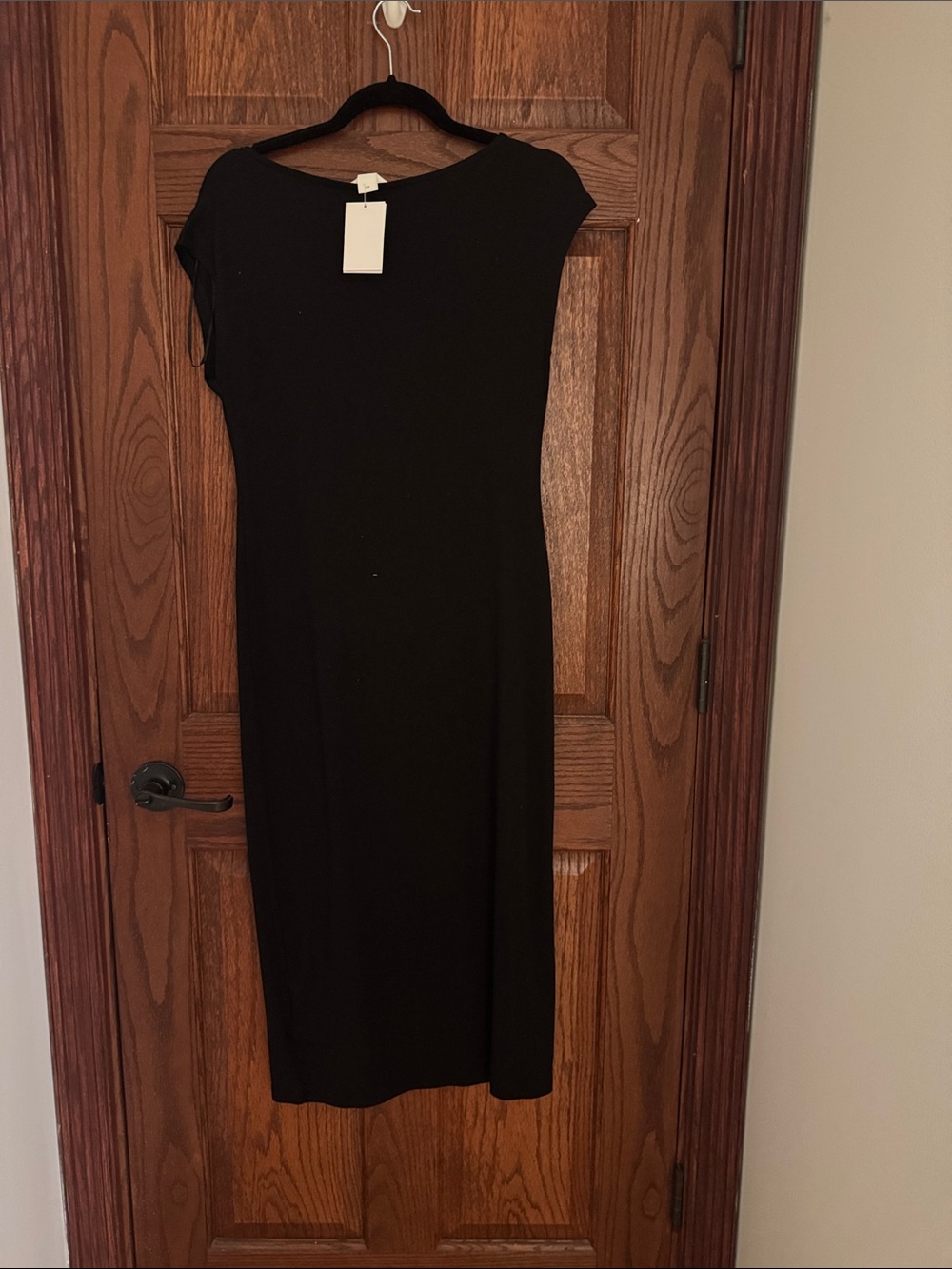 H&M Black Midi Sheath Dress with Cap Sleeves